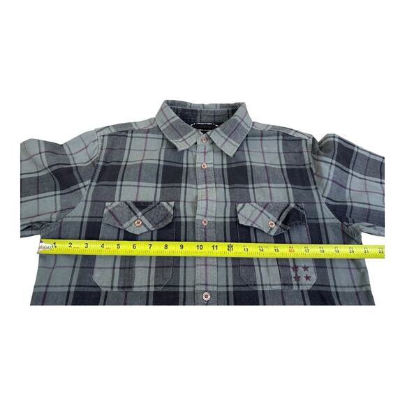 Fourstar Flannel Shirt Mens Medium Gray Purple Plaid Street Pirate Skate - Picture 12 of 16